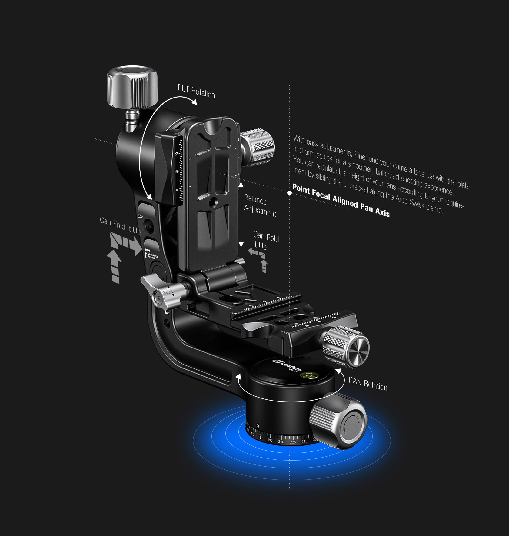 pg 2s gimbal kardan leofoto aluminium faltbar2